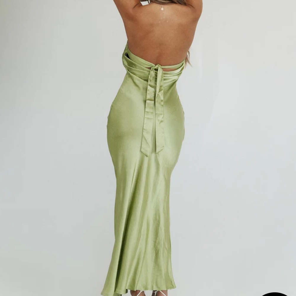 Princess Polly Satin Backless Maxi Dress in Light Green